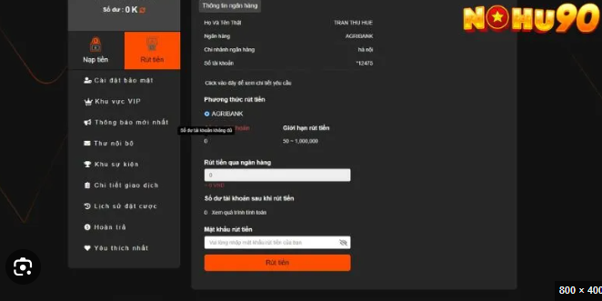 rút tiền Nohu90 qua ví điện tử
